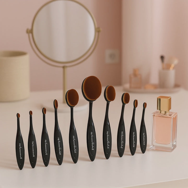 10 Piece Black Oval Brush Set – Professional Makeup Application Tools