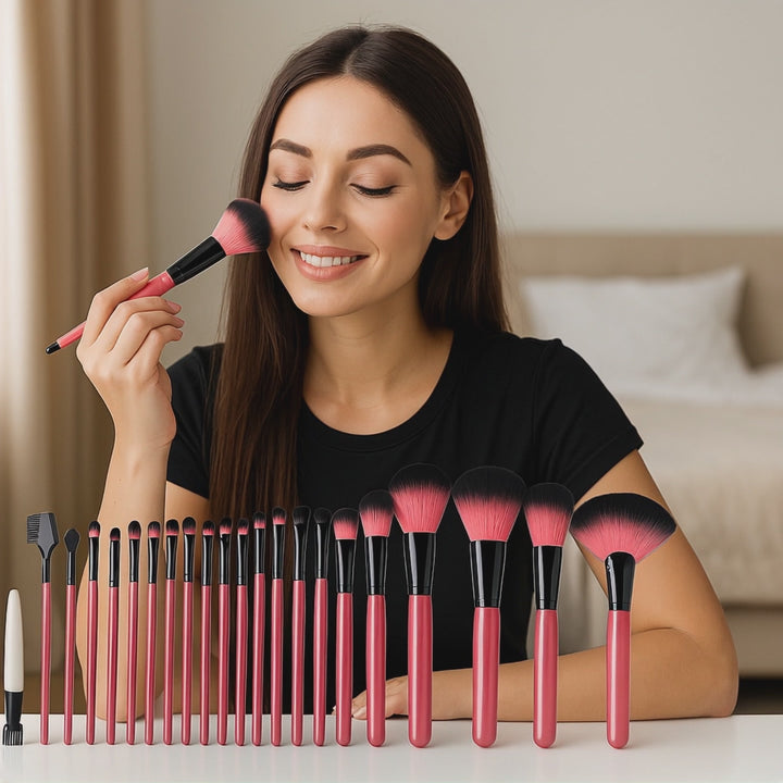24 Piece Hot Pink Brush Set – Complete Face and Eye Makeup Collection