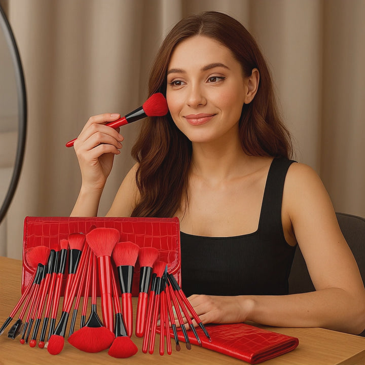 24 Piece Red Brush Set – Cruelty Free Multi Purpose Makeup Tools