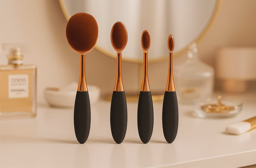 5 Piece Rose Gold Oval Brush Set – Flawless Face and Eye Makeup kit