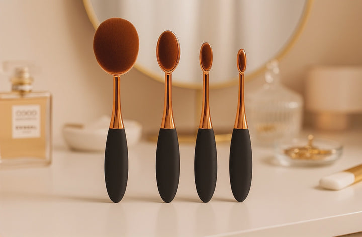 5 Piece Rose Gold Oval Brush Set – Flawless Face and Eye Makeup kit
