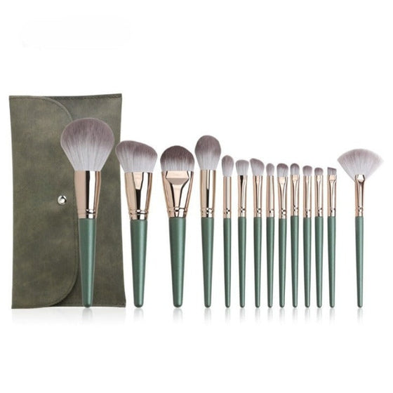 14 Pcs Professional Green Makeup Brushes Set