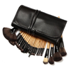 32 Piece Wooden Makeup Brush Set in Vegan Leather Case
