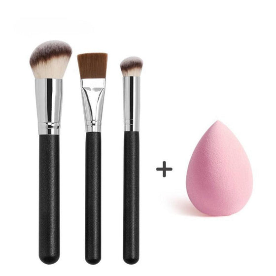 3 Pcs Class Black Makeup Brushes with Sponge