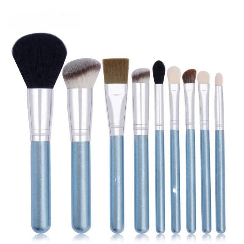 9 Pcs Blue Makeup Brush Set – Soft Bristles for Flawless Blend
