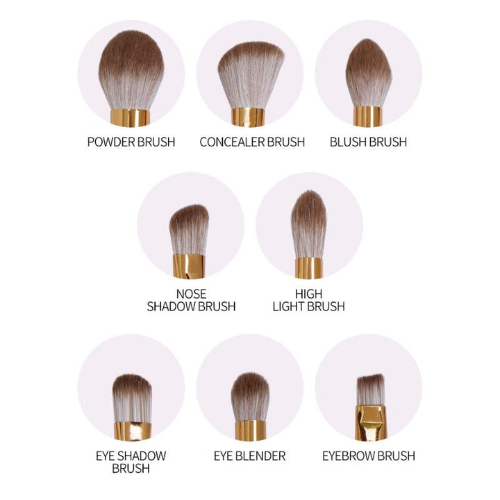 8pcs Pro Gold Makeup Brushes Set – Soft Synthetic Hair Brushes