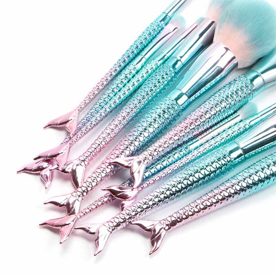 10 Piece Aqua Mermaid Brush Set