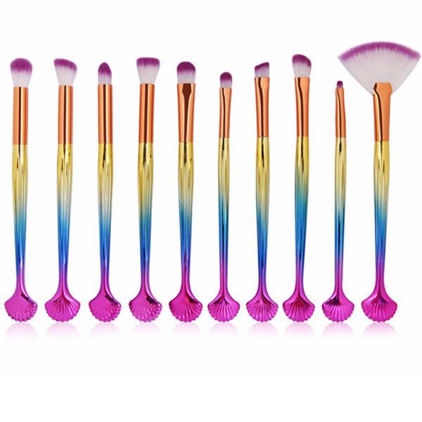 10 Piece Fins Of Mermaid Brush Set - Functional Makeup Brush