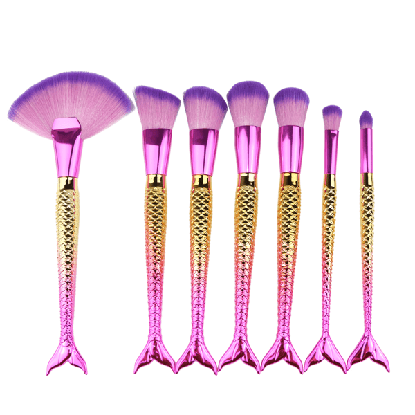 Mermaid Tail Brush Set – 7 Piece Professional Makeup Brushes