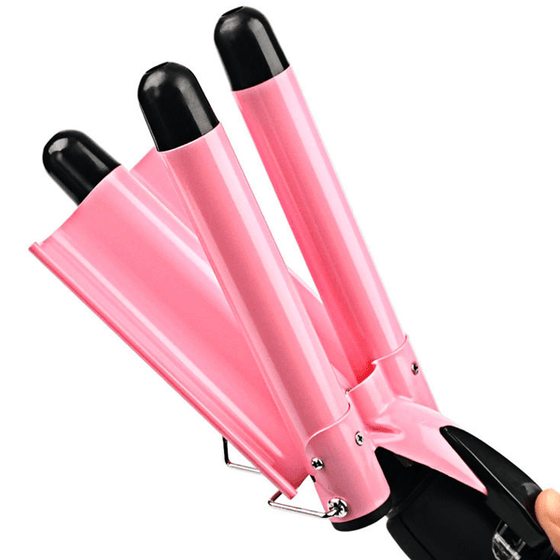 LCD Display Ceramic Triple Barrel Curling Iron [PRE-RELEASE] Pink,  - My Make-Up Brush Set, My Make-Up Brush Set
 - 1