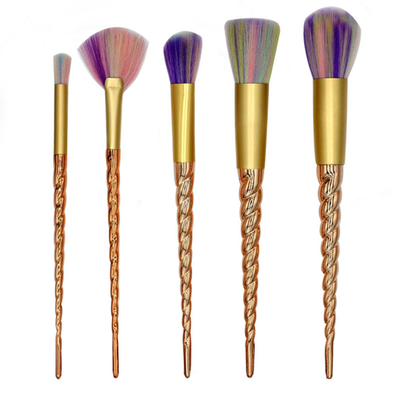 5 Piece Gold Twisted Unicorn Makeup Brush Set