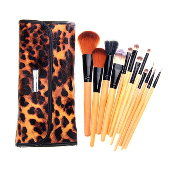 12 Piece Cheetah Skin Brush Set