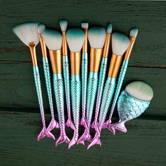 10 Piece Blue Mermaid Tail Brush Set