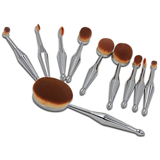 10 Piece Metallic Silver Oval Brush Set ,  - My Make-Up Brush Set, My Make-Up Brush Set
 - 3