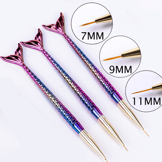 3 Piece Nail Art Mermaid Brush Set