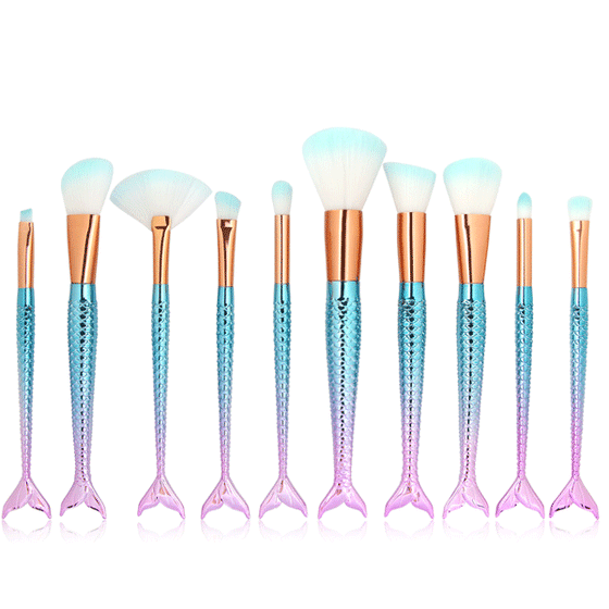 10 Piece Blue Mermaid Tail Brush Set