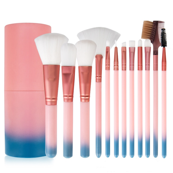12 Piece Pink Ombre Makeup Brush Set