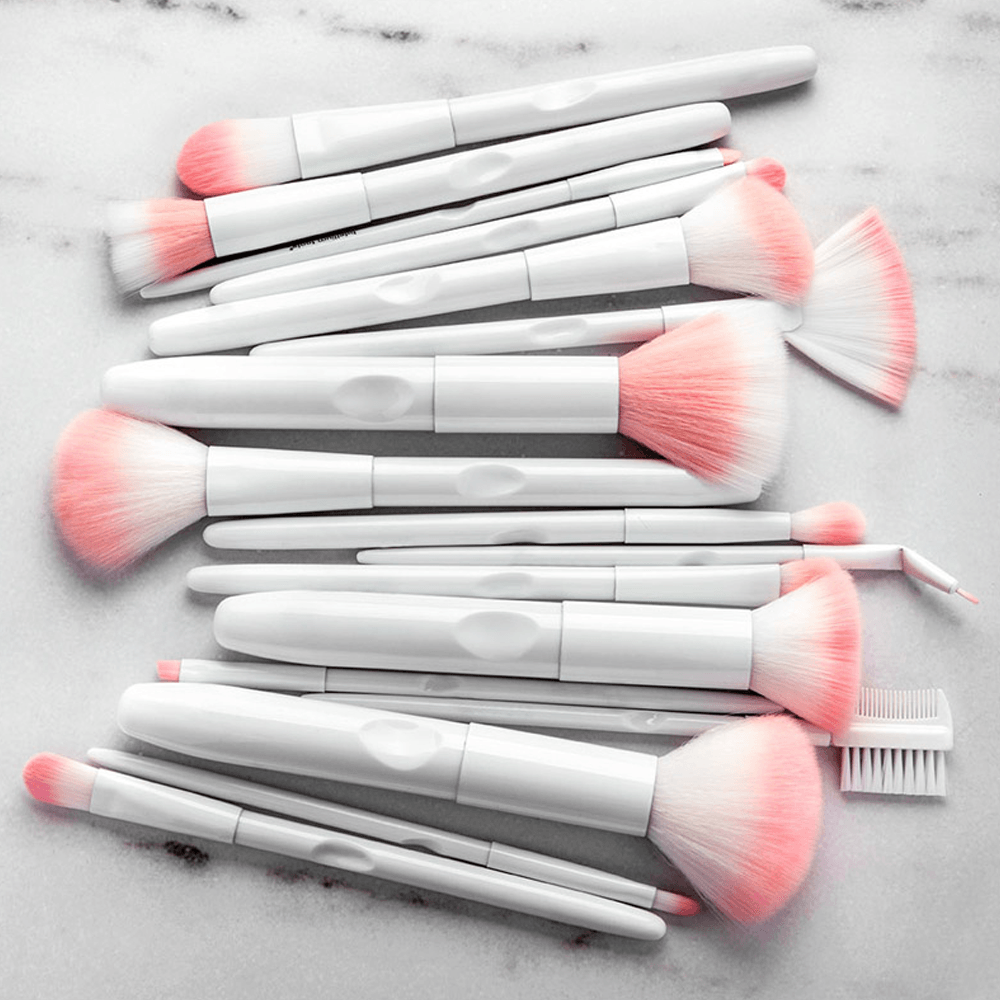 17 Piece Matte White And Pink Brush Set – Makeup Tools