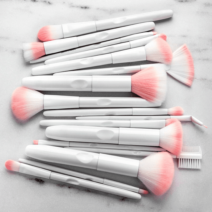 17 Piece Matte White And Pink Brush Set – Makeup Tools