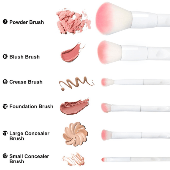 17 Piece Matte White & Pink Brush Set