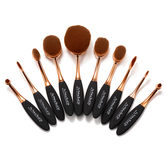 10 Piece Black and Gold Oval Brush Set ,  - My Make-Up Brush Set, My Make-Up Brush Set
 - 1