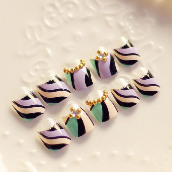 Double Striped Fake Nails [PRE-RELEASE] , Nail - My Make-Up Brush Set, My Make-Up Brush Set
 - 2